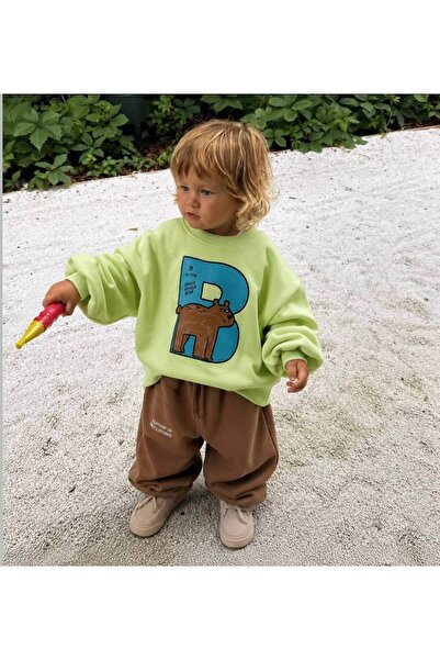 Laciel Prs Erkek Çocuk Bear Grafikli Oversize Sweat Pantolonlu Takım