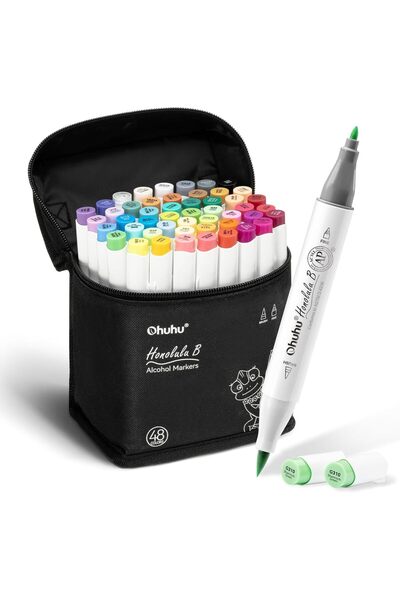 Ohuhu Set Honolulu² B, 48 de markere, bază alcoolică, vârfuri duble (pensulă ...