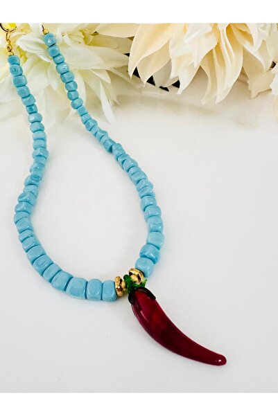 DEVİ fashion Bodrum Glass Beads and Murano Glass Pepper Pendant 45 cm