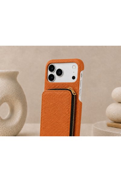botyco iPhone 17 Pro (6.3 Inch) Compatible Premium Lux Leather Case with Open Sides, Slim Design, Wallet, Zipper, Card Holder, Crossbody Neck Strap, and Drawstring Strap