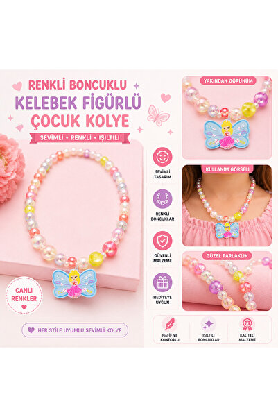 Genel Markalar Kız Çocuk Renkli Boncuklu Kelebek Figürlü Kolye 🦋✨