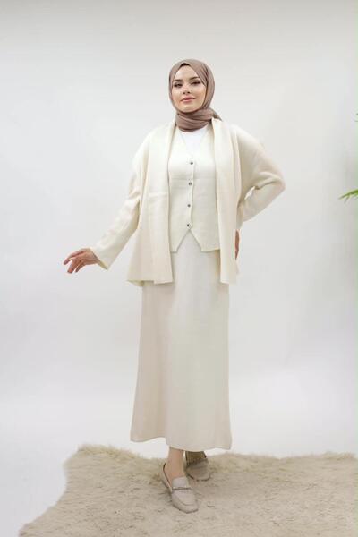 AXXAN Women's Hijab Skirt Set, 3-Piece Set, Buttoned Vest, Skirt and Cardigan...