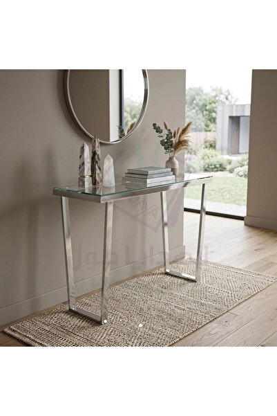 Al Hadaya Mall Elegant Stainless Steel Console with Glass Top - 100x80x40 cm ...