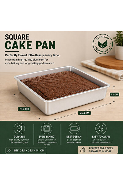 MAKKAH HOUSEHOLD Square Cake Mold 25.4*25.4 cm Height 5.1 cm