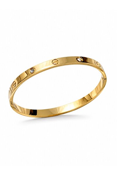 serelya 316L Steel Gold Color Zircon Stone 65 mm Women's Handcuff Bracelet