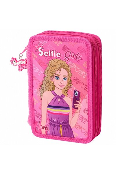 NO NAME Κασετίνα Selfie Girls, με 2 θήκες, εξοπλισμένη, με φερμουάρ, ροζ χρώμα.