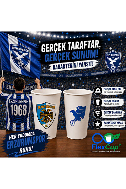 Erzurumspor Taraftar Baskılı 7 Oz Karton Bardak 1000 Adet