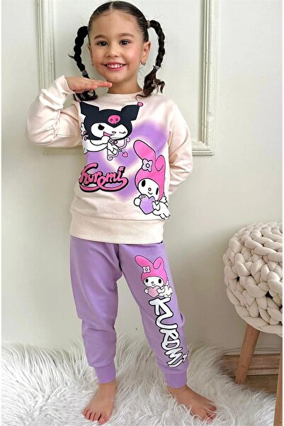LUFFY KİDS Girl's Patterned 2-Thread Elastic Leg Sweatpants Set - 2020