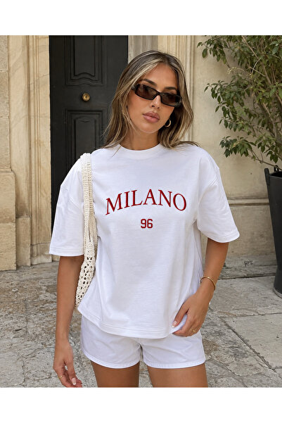 fingerjewerly Milano Printed Oversize T-Shirt Unisex 80% Cotton Boxy Fit Stre...