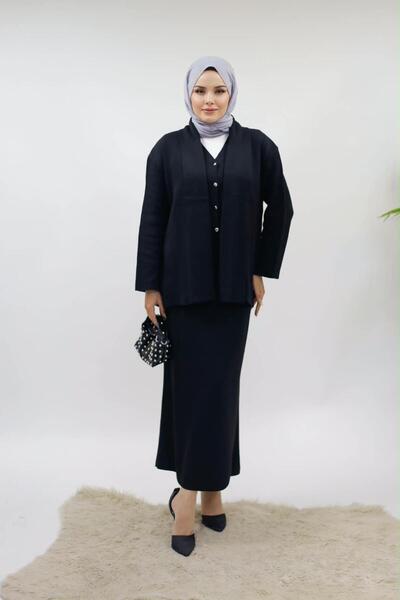 AXXAN Women's Hijab Skirt Set, 3-Piece Set, Buttoned Vest, Skirt and Cardigan...