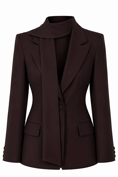 ROYAL'S AURA Fularlı Vatkalı Bel Oturtmalı Premium Blazer Ceket