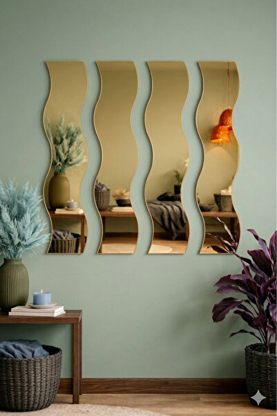 Generic Gold Wavy Acrylic Mirror Wall Stickers – Set of 4 | 51 × 10 cm Framel...