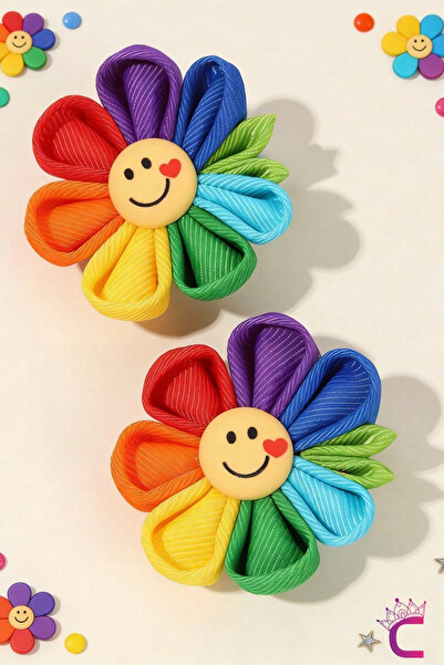 Cinderella 2-Piece Set of Cute Smiley Face Floral Girl's Hair Clips 5cm - Vib...