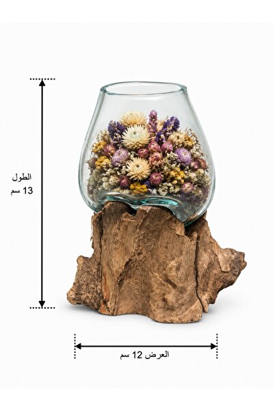 Generic مزهريّة ديكور زجاجية فاخرة بقاعدة خشبية طبيعية – تحفة متعددة الاستخدام