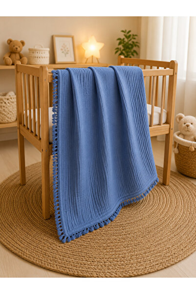 COOLMINIES %100 Pamuk 4 Katlı Püsküllü Muslin Bebek Battaniyesi, Çok Amaçlı M...