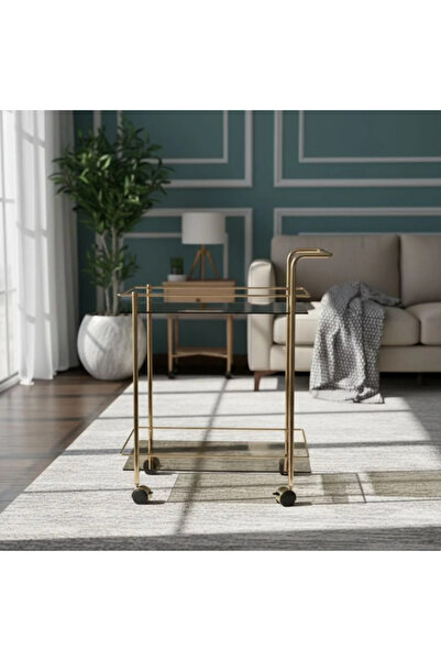 Al Hadaya Mall Serving Cart from with Gold Steel Frame and Glass Shelves, 66 ...