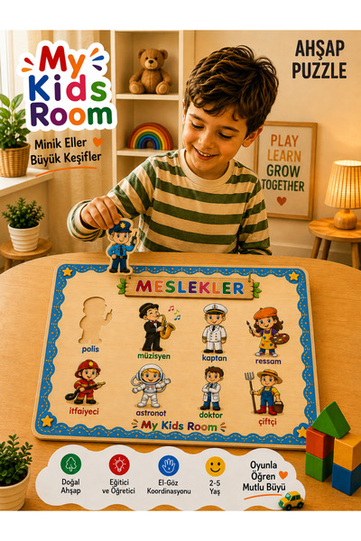 My Kids Room Meslekler Ahşap Bul Tak Puzzle 2-5 Yaş Eğitici Öğretici Montesso...