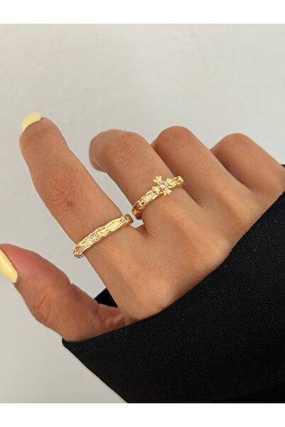 Lavian Accessories 2’li Pare Gold Yüzük Seti
