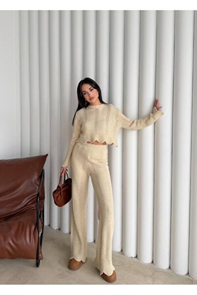 MEECY Women's Glitter Lined Openwork Knitwear Set