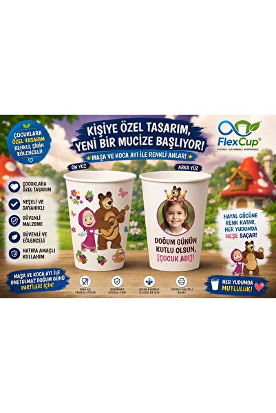 Genel Markalar Maşa ile Koca Ayı Temalı Baskılı Karton Bardak – Doğum Günü, P...
