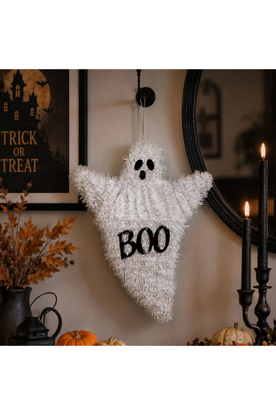 Dekorsende Cadılar Bayramı Süs Hayalet Boo Baskılı Beyaz 45 cm