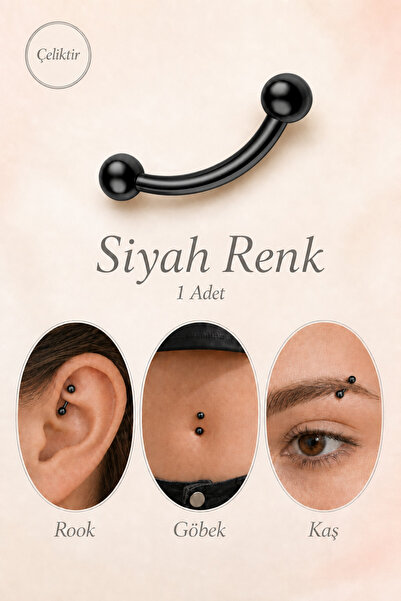moonzy - minimalist & cozy Çelik Banana Piercing Çift Toplu Kavisli Bar Kaş R...