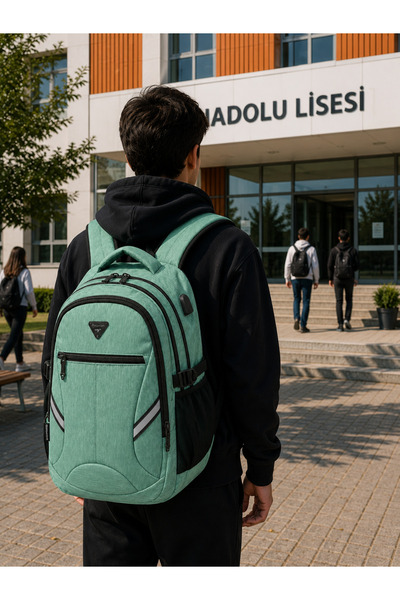 Relaxion Suya Dayanıklı USB Girişli Seyahat & Okul Laptop Sırt Çantası turkuaz
