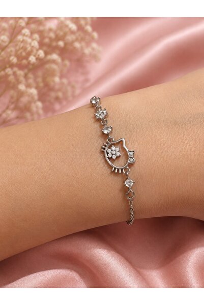 deryora Elegant Cat Figured Stone Silver Color Women's Bracelet Stylish and S...