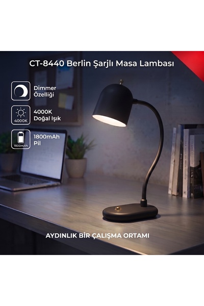 Genel Markalar CT-8440 Berlin Şarjlı Led Masa Lambası 4000K Doğal Işık Dimmer...