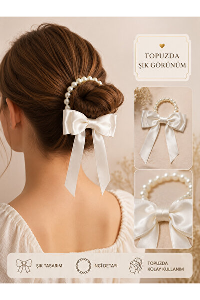 Handmade İnci lastikli fiyonk toka