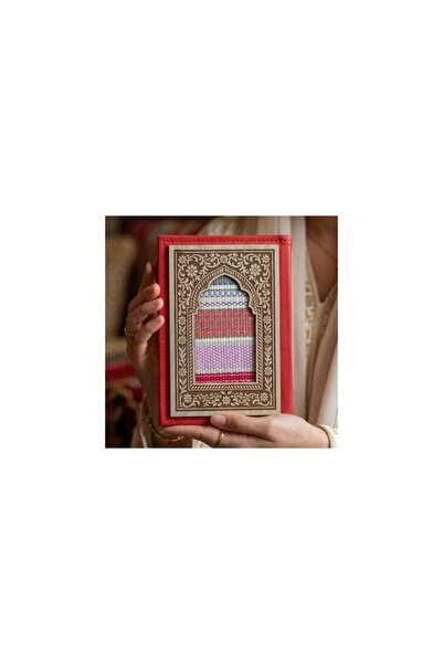 AMAD CRAFT Red leather notebook decorated with wood and handmade Sadu