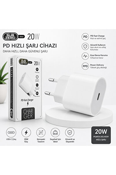 Genel Markalar SUBZERO SG62 20W PD Hızlı Şarj Adaptörü Type-C Çıkışlı