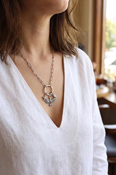 BUTİK AYVİTRİN Silver Color Paperclip Chain Phoenix Model Women's Necklace