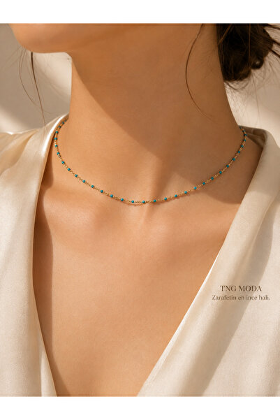 MODA MANANI Women's Gold Color Turquoise Beaded Elegant Neck Chain Choker