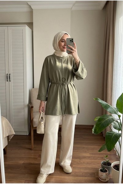 Kirazca Butik Women's Modal Fabric Elegant Tunic with Tie Detail 70 cm