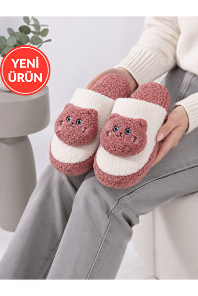 STOCON Mia Plush Cat Figured Women's House Slippers Soft Sole Dowry Slippers ...