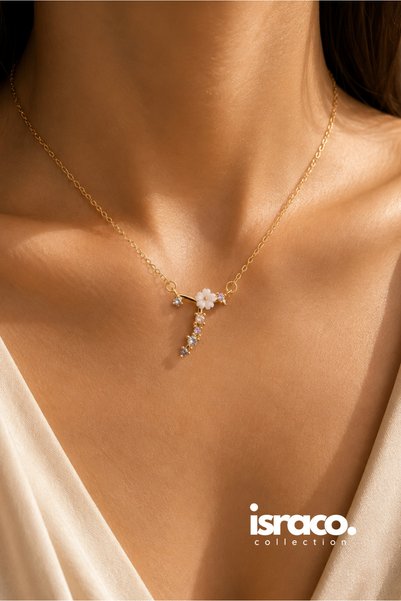 israco Zircon Stone Minimal Letter Necklace Steel - t