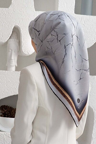 Vissona Tivil Silk Scarf 60307 - 8 - 0027 Silver Marble Pattern
