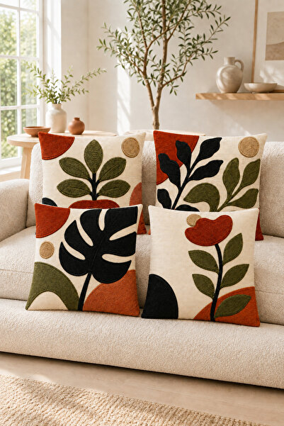 stellahomes Bohemian Decorative Throw Pillow Cover with 3D Embroidery Look Abstract Leaf and Floral Pattern – (Double-Sided)