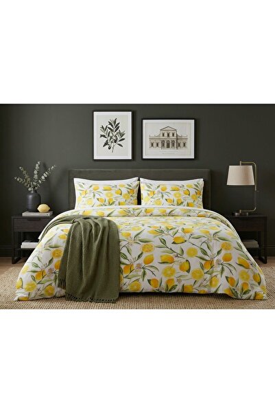 NURLATEX King Size Lemon Patterned Duvet Cover Set + 2 Pillowcases (200 X 220...