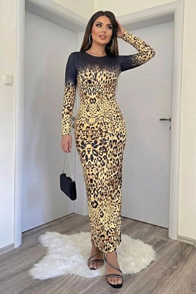 Aysan Moda Leopar Desenli Maxi Elbise