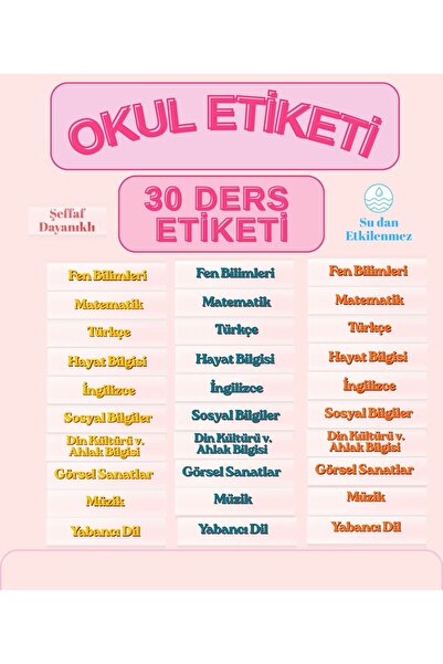 Seçkin Trend Okul Ders Etiketi, 30 Adet 3 Farklı Renk, Şeffaf, Suya Dayanıklı...