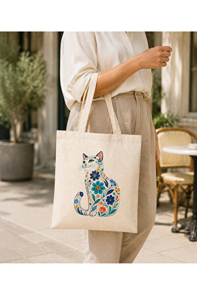 Tomris Hatun Floral Cat Bag Series, Raw Cloth Bag, Sublimation Printing, Shou...
