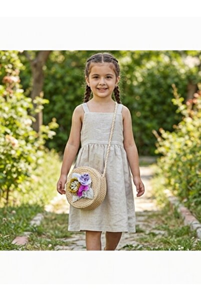 Generic Brand Cream-Colored Floral Patterned Straw Bag for Girls, Can Be Worn...