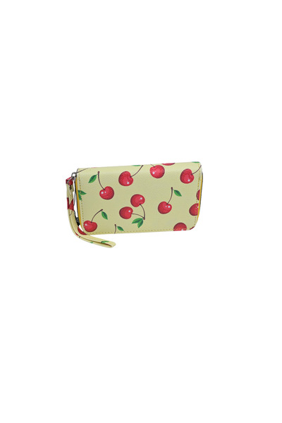 dukidasoturkiye Duki Daso Yellow Cherry Patterned Women's Wallet with Wrist S...