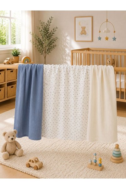 Zümra Baby Multi-Purpose Muslin Blanket Set of 3, Muslin Newborn Baby Blanket...