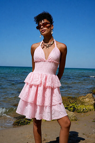 ASEDE Thin Straps Lined Non-See-Through Imported Fabric Brode Scallop Dress