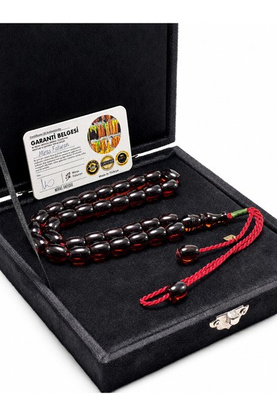 Deniz Elmasları Sertifikalı Miras Faturan İmzalı Sıkma Kehribar Tesbih 13x11 mm Fıçı Kesim Usta İşçilikli Kadife Kutulu Özel Tesbih