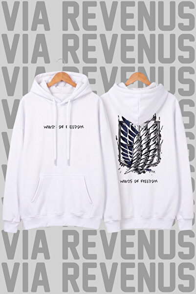 Vordevia Attack on Titan Printed Unisex Wide Fit Hoodie - White with 3 Thread...