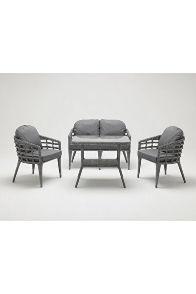 MONALİN HOME GARDEN Venedik Gri 4 Kişilik(2-1-1-Masa) Rattan Örgü Bahçe & Bal...